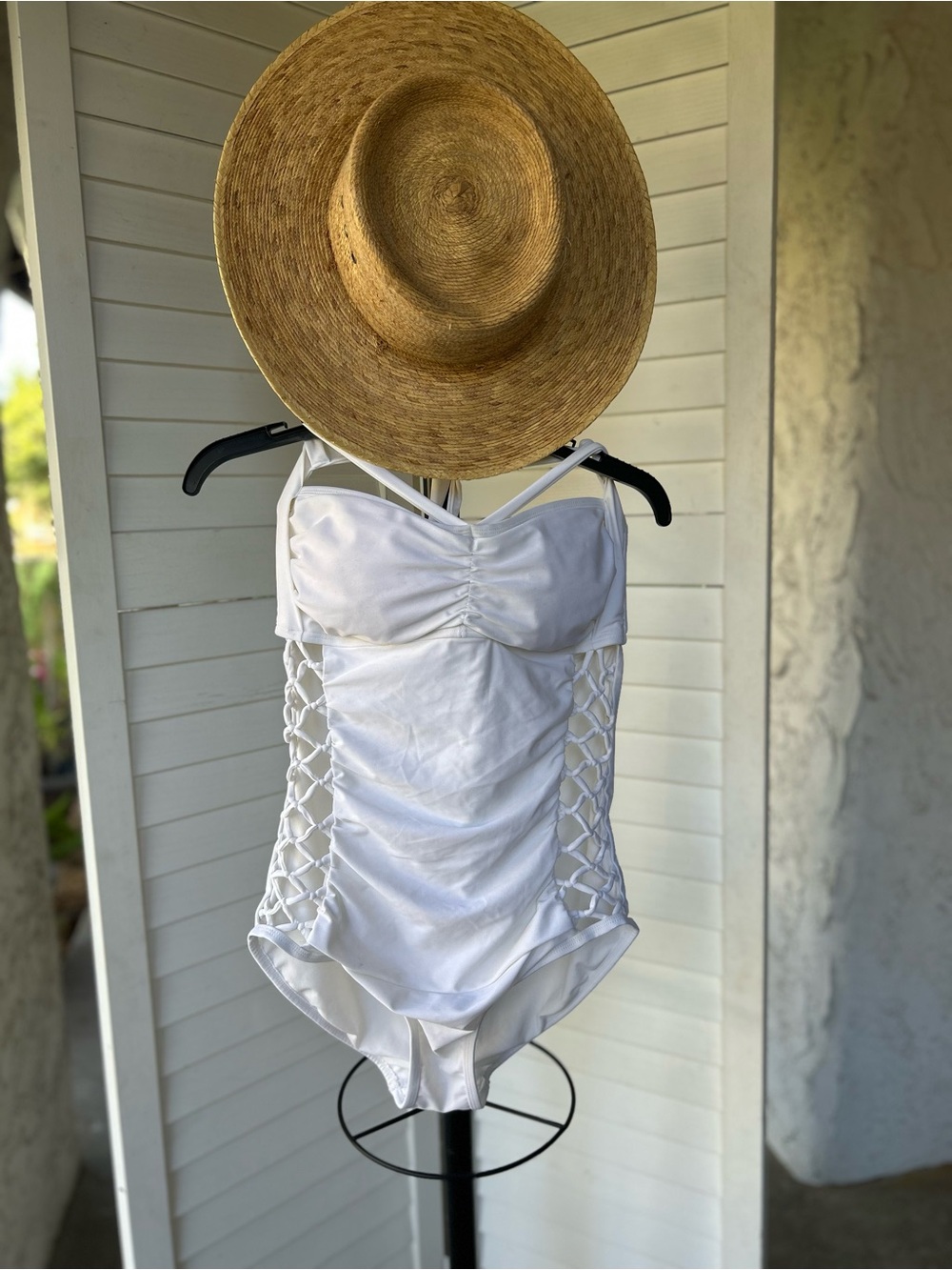 Ashley Graham White women One-Piece Swimsuit with Macramé Sides